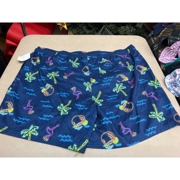 Men's Big & Tall 7" Waterloo Flamingo Swim Shorts Goodfellow & Co Blue 3XL - Picture 6 of 10